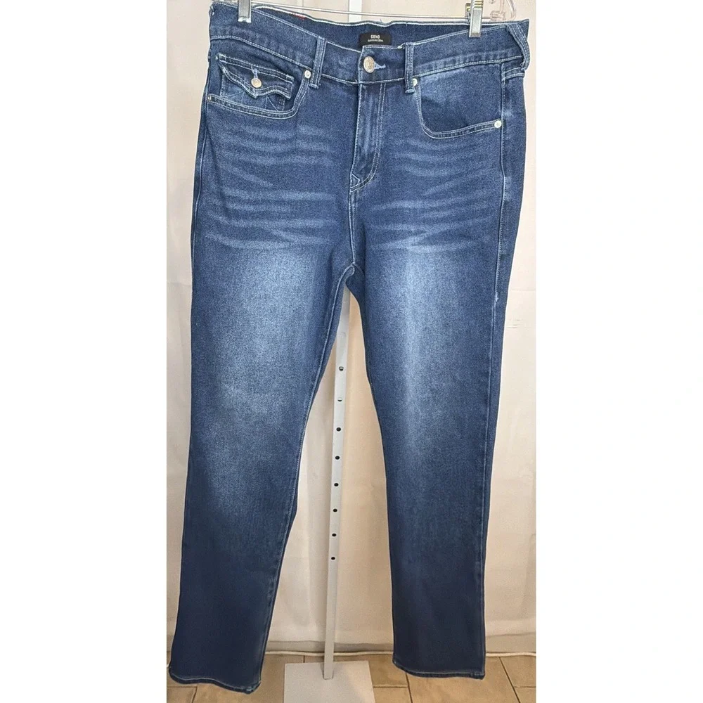 True Religion Geno Relaxed Slim Jeans Mens 33x32  Blue Flap Pocket Stretch Denim